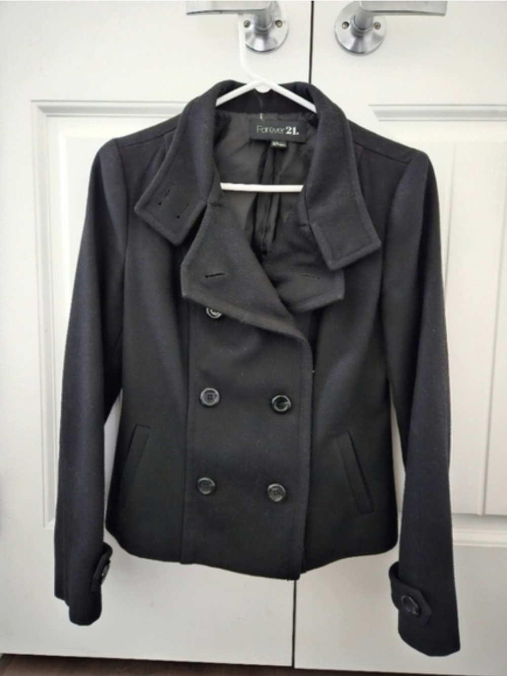 Black Double-Breasted Peacoat Jacket (Size M)